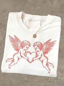 T-shirt Carbn Activado Vintage Angel Cupid Heart T-shirt unisex in cotone con collo rotondo e maniche corte, regalo casual - Product Image 3