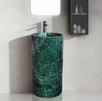 Lavabo sur pied moderne en marbre vert naturel poli avec drain intégré pour hôtel, idéal pour salle de bain