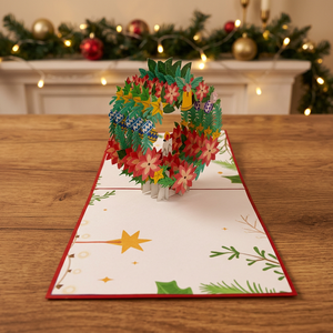 Christmas Wreath Pop Card 3D <b>Paper</b> Craft Floral Design Custom Shape Die Cut Cardstock Holiday Greeting Card <b>Handmade</b> Viet-craft - Product Image 2