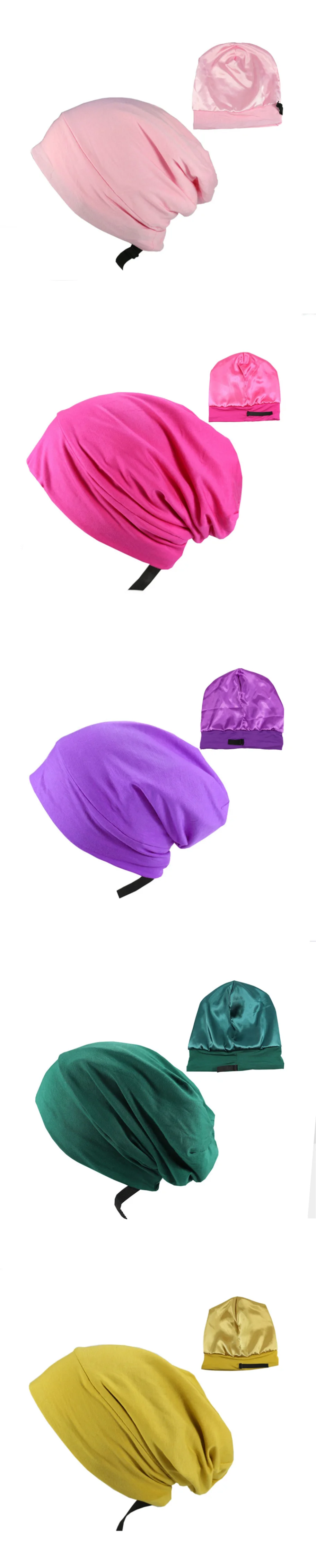 Satin Silk Lined Sleep Cap Frizzy Hair Beanie Adjustable Bonnet Slouchy Beanie With Stock Soft Touch Modal Fabric Sleep Hat