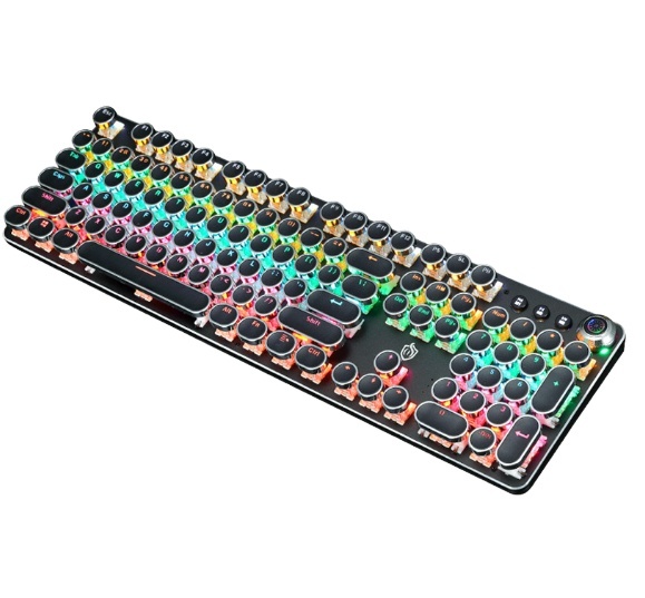Retro Typewriter Steampunk RGB LED Backlit Wired Keyboard Punk Round Keys Mechanical Gaming Keyboard  for Desktop PC/Laptop/Phon