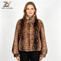 Veste Courte Femme Zeyu en Fausse Fourrure Imprimé Cerf Dégradé, Col Montant, Fermeture Éclair, Hiver, Manteau Court Écologique en Fausse Fourrure pour Femme, ODM