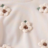 Ensemble de vêtements pour fillettes avec fleurs 3D, sweat-shirt côtelé à manches bouffantes, jeans, tenues d'automne pour bébés