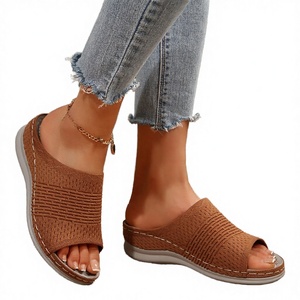 Sandalias de Plataforma para Mujer, Estilo Verano, Talla Grande, Punta Abierta, Tiras Anchas, Sin Forro, Parte Superior de Seda - Product Image 6