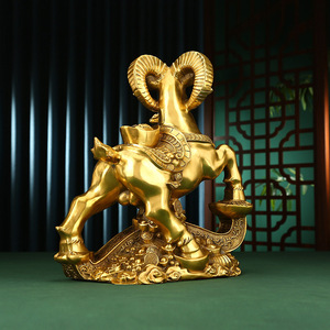 Copper World Brass Auspicious Sheep <b>Ornament</b> <b>Large</b> With Base Chinese Decorative Craft For Home Office Desktop Decoration - Product Image 2