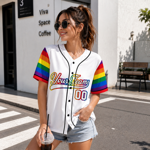 Camiseta de Béisbol Personalizada con Nombre y Número del Equipo, Color Arcoíris, Ropa Deportiva para Fanáticos, Camiseta para el Día del Partido - Product Image 1