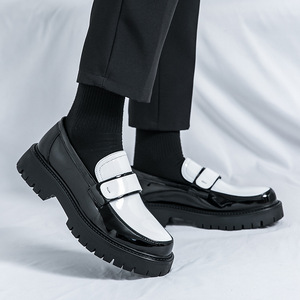 Zapatos de Vestir <span class=keywords><strong>Oxford</strong></span> Estilo Británico para Hombre, Color Negro y Blanco, Zapatos de Cuero con Cuña Oculta de 6CM8, Zapatos Sin Cordones para Jóvenes - Product Image 2