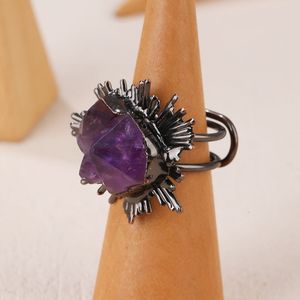 Bagues en pierres précieuses naturelles de guérison, designs spéciaux, améthyste brute violette, ajustables pour femmes et hommes, cadeaux - Product Image 3