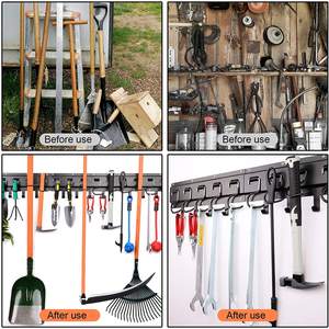 강철 조정 가능한 벽 마운트 차고 주최자 정원 도구 걸이 저장 시스템 분말 코팅 비 접이식 랙 - Product Image 5