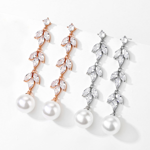 Rakol EP1066 18k Gold Plated Crystal Rhinestone Freshwater <b>Pearl</b> Long <b>Drop</b> <b>Earrings</b> Wedding Bridal <b>Pearl</b> <b>Earrings</b> 2025 - Product Image 4