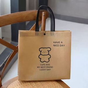 Sac de courses pour enfants en non-tissé enduit imperméable, bleu, motif dessin animé, avec bouton personnalisé - Product Image 4