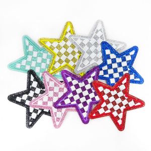 Iron on Glitter Edge Embroidery Checker Pattern <b>Star</b> Leopard Print <b>Lighting</b> Patch for Hat Hoodies Decoration - Product Image 5