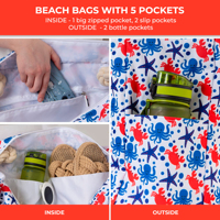 Sac de plage imperméable et sac de piscine avec poche isotherme, 7 poches au total, fermeture éclair supérieure, taille familiale