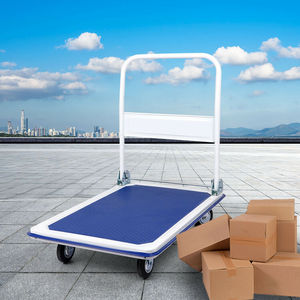 <b>Foldable</b> Flatbed Truck Steel 4 Wheel Blue Industrial Single Layer Cargo <b>Trolley</b> Hand Cart - Product Image 1
