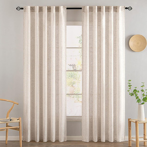 Voilages rustiques texturés en lin DaiRui <span class=keywords><strong>pour</strong></span> chambre à coucher, avec passe-tringle, en voile flammé filtrant la lumière - Product Image 1