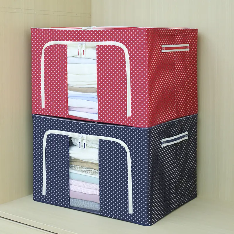 Clothes Storage Bins Foldable Metal Frame Storage Box Stackable Linen Fabric Organizer with Sturdy Carrying Handles Clear Window