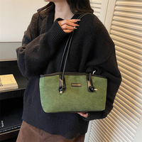 Bolso Tote de Ante Vintage para Mujer, Otoño Invierno, Nuevo, Moderno, de Un Solo Hombro, con Cierre de Cremallera, Poliéster, de Alta Gama