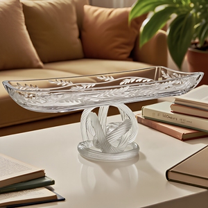 Assiette de service rectangulaire en verre gravé durable avec motif végétal, plat moderne fait main pour centre de table de mariage ou de fête - Product Image 4