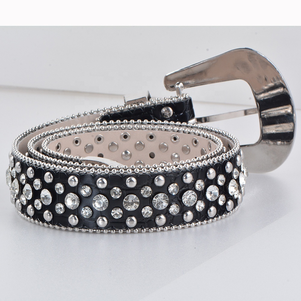 Ceinture Femme Cuir Marron Avec Strass Et Pendentif Diamant - Taille S/M (34-35")