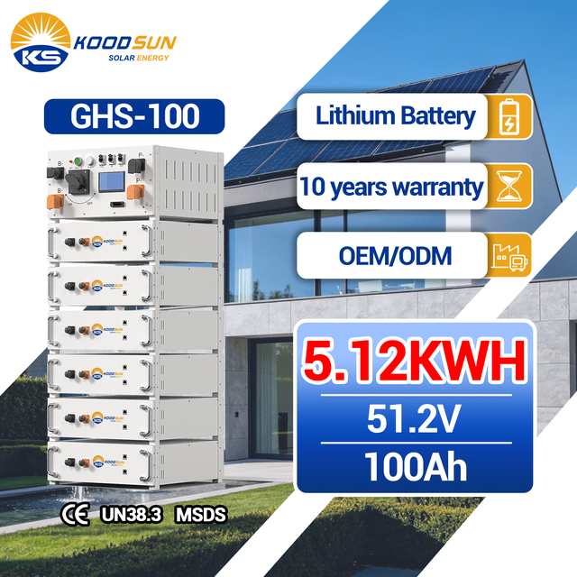 KOODSUN High Voltage Lithium Battery 51.2V 100Ah Stackable Battery Pack 5kWh Solar Battery Storage System for Home Backup