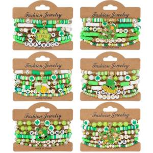 Fashion Jewelry St Patrick's Day <b>Beaded</b> <b>Bracelets</b> Set Green Shamrock Party Accessories Unisex Made In China - Product Image 1