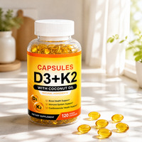 Capsules de Vitamine D3 K2 à Marque Blanche 5000 UI Huile de Coco Soutien Osseux et Immunitaire OEM 120 Comprimés