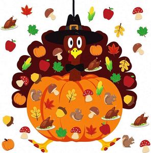 Kit de Manualidades de Fieltro para Otoño y Acción de Gracias - Set DIY de Fieltro de Pavo y Calabaza con 34 Piezas de Hojas de Arce Desmontables, Ardillas y Piñas - Product Image 1