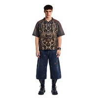 T-shirt en jersey léger vintage pour homme, imprimé léopard, col en V, coupe ample, style streetwear hip-hop, pour homme