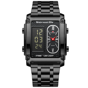 Montre-bracelet numérique analogique à double affichage pour hommes, bracelet en acier, montre électronique multifonction - Product Image 3