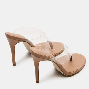 Large Size 45 Women Clip Toe Sandals Big Feet Party Dress Stiletto High Heels <b>Shoes</b> Wide Fit PVC Strap Mules - Product Image 6