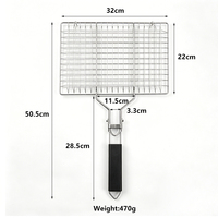 Outil de barbecue d'extérieur, panier de barbecue pliable pour le camping, panier de barbecue portable en acier inoxydable avec poignée en bois, brosse à barbecue pour le poisson