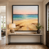 Peinture à l'huile de paysage marin turquoise, art mural sur toile en pastel doux pour la décoration de villas, hôtels et salons de complexes hôteliers