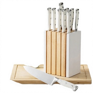 Ensemble de couteaux de cuisine en acier inoxydable faits à la main, lame 3cr13 et manche en ABS, étui en cuir, couteaux de survie polis pour la chasse - Product Image 4