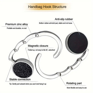 Foldable Table Bag <b>Hook</b> – Portable Alloy Purse Hanger with <b>Black</b> Glitter Design for Office & Restaurant Use - Product Image 2