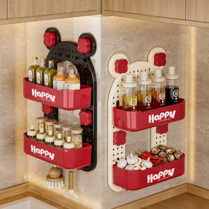 Happy Wall Mounted Storage Rack 2 Tier Corner Design Punch Free Kitchen Organizer For Food Sundries - Product Image 1