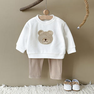 Conjunto Casual de Dos Piezas <span class=keywords><strong>para</strong></span> Bebé, Estilo Primavera-Otoño, Sudadera con Parche de <span class=keywords><strong>Osito</strong></span> de Peluche, Pantalones de Color Sólido, Transpirable y Personalizable - Product Image 5