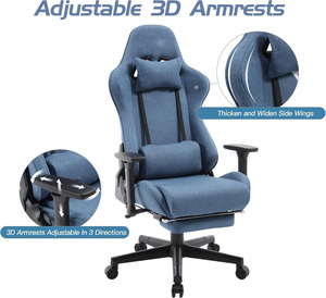 Dernier <span class=keywords><strong>fauteuil</strong></span> de bureau en tissu Chaise élévatrice durable Cadeira <span class=keywords><strong>Gamer</strong></span> Siège épais bleu profond Chaise de jeu <span class=keywords><strong>ergonomique</strong></span> avec accoudoir 3D - Product Image 2