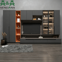 Mueble de TV Moderno Minimalista SLS en Gris Oscuro, Centro Multimedia Integrado de Lujo con Vinoteca y Almacenamiento con Retroiluminación LED