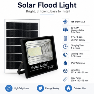 Faro <span class=keywords><strong>Solare</strong></span> da Esterno con Telecomando, Impermeabile IP65, 156 LED, <span class=keywords><strong>Pannello</strong></span> Monocristallino, Batteria LiFePO4, <span class=keywords><strong>Luce</strong></span> di Sicurezza - Product Image 2
