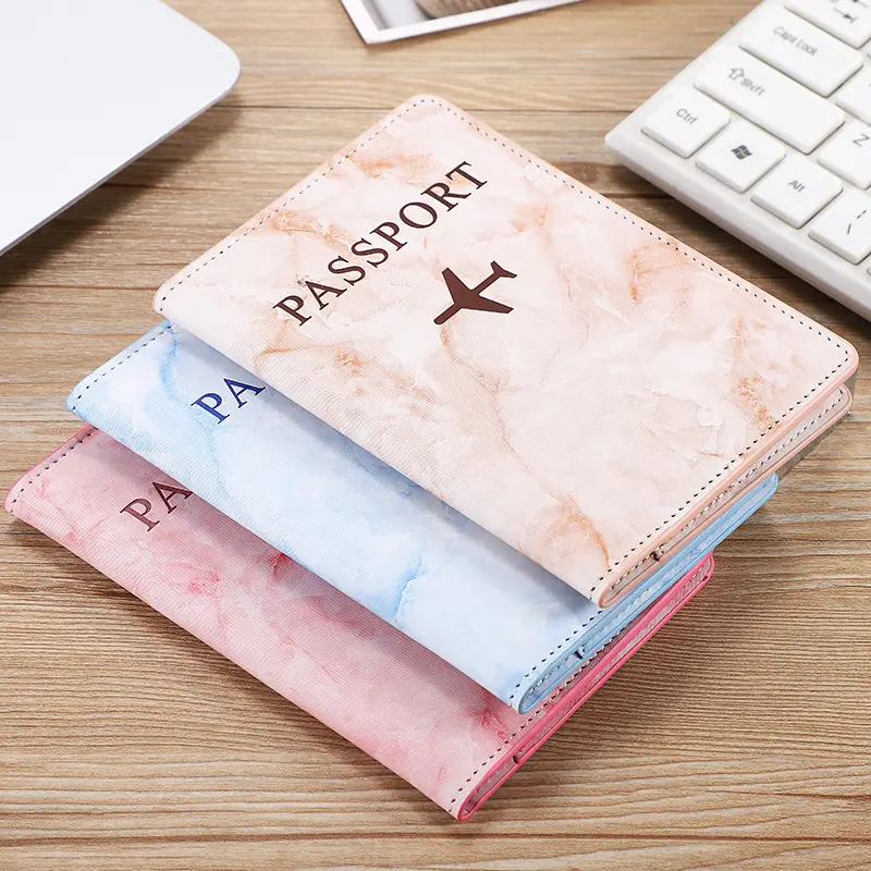 Marble Passport Cover Holder Custom Logo Accepted Travel PU Leather Passport Holder