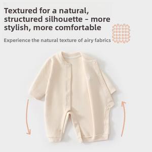 Mono de bebé de algodón puro para primavera y otoño, ropa de exterior tipo gofre para recién <span class=keywords><strong>nacido</strong></span>, sin costuras, con costuras planas. - Product Image 2