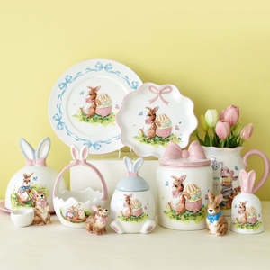 Oster-Keramik-Set mit Unterglasur-Cartoon-Motiven: Niedliche Hasen-Serie für Garten und Tisch, Süße Dekorationen, Schüsseln und Teller für den Haushalt, Neu - Product Image 1