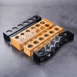 Bandeja de Servicio Moderna de Bambú, Tipo Soporte, Juego de Vasos Pequeños para Whisky, Espresso, Vino, Regalo para el Día del Padre - Product Image 1