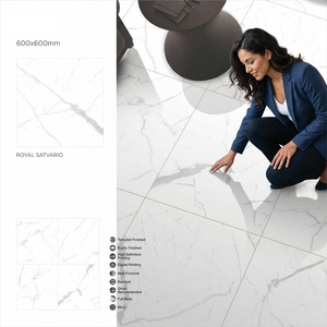 Carreaux de porcelaine nano brillants effet marbre blanc fumé 600x600mm – Collection numérique pour revêtements de sol intérieurs - Product Image 5
