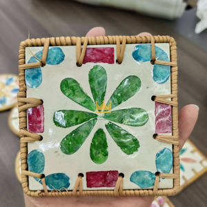 Vietnam Modern Eco-Friendly Square <b>Rattan</b> Dining Placemat with Artistic Mother of Pearl <b>Sheet</b> Mosaic Direct Factory Top Sale - Product Image 1