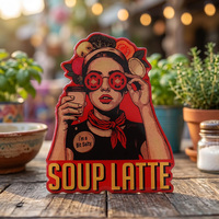 Épingles personnalisées en alliage de zinc époxy avec logo de personnage de dessin animé 'Retro Soup Latte Lady', épingles de revers en métal pour café, gastronomes, décoration promotionnelle, cadeau