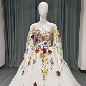 Lsany247 Fotos Reales Vestido de Novia con Hombros Descubiertos, Bordado 3D de Flores y Encaje, Corte en A, Elegante Vestido de Gala para Mujer, Jancember - Product Image 2