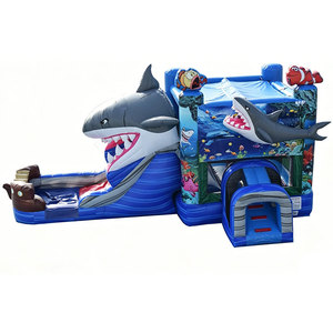 Château gonflable commercial pour enfants avec toboggan, thème <span class=keywords><strong>monde</strong></span> océanique sous-marin, pour fêtes d'été - Product Image 1
