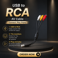 Adaptateur audio-vidéo 3 ports RCA vers USB avec gaine en PVC, câble convertisseur AV pour home cinéma, lecteur DVD, enceintes, Mac/PC