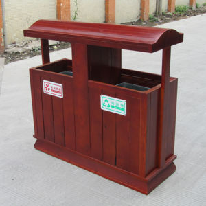 صناديق خشبية داخلية قديمة للحديقة العامة مقصورة مزدوجة من الخشب الصلب صندوق نفايات خارجي بدون غطاء - Product Image 3